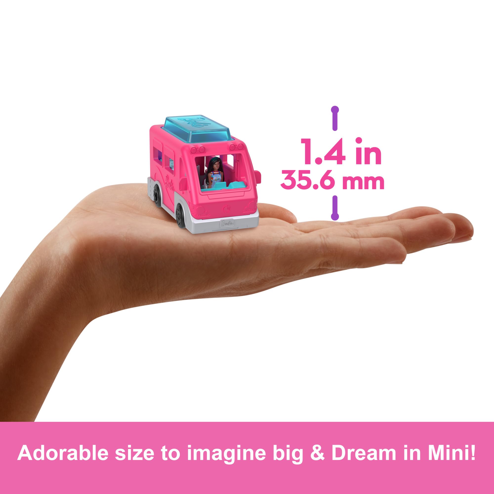 Mini BarbieLand DreamCamper Playset with 1.5-inch Doll & Color-Change Pool - Barbie Vehicle Set for Kids 7
