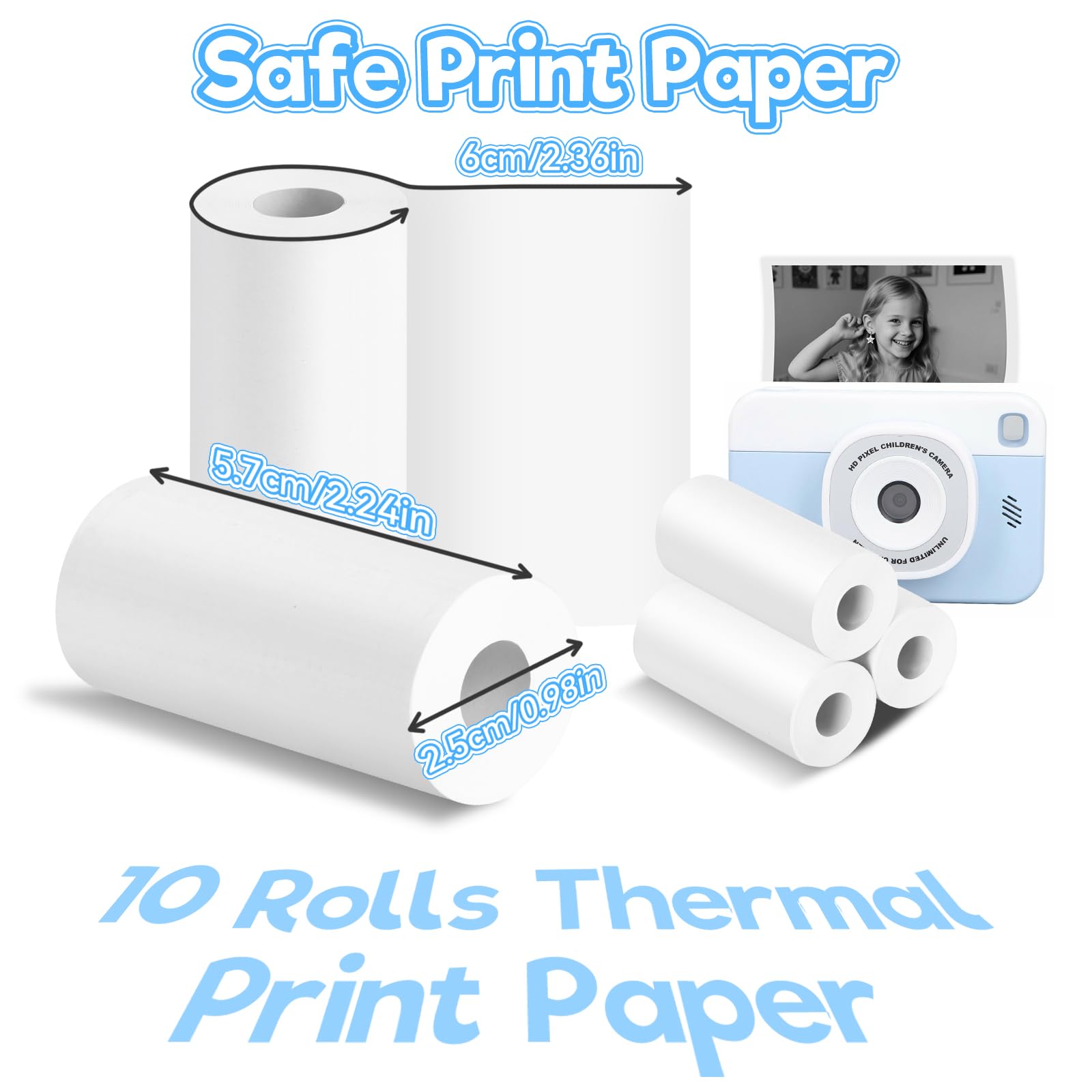 MOXYOY Kids Camera Paper Roll - 10 Rolls Thermal Print Paper | 57x25mm Coreless | BPA-Free 2