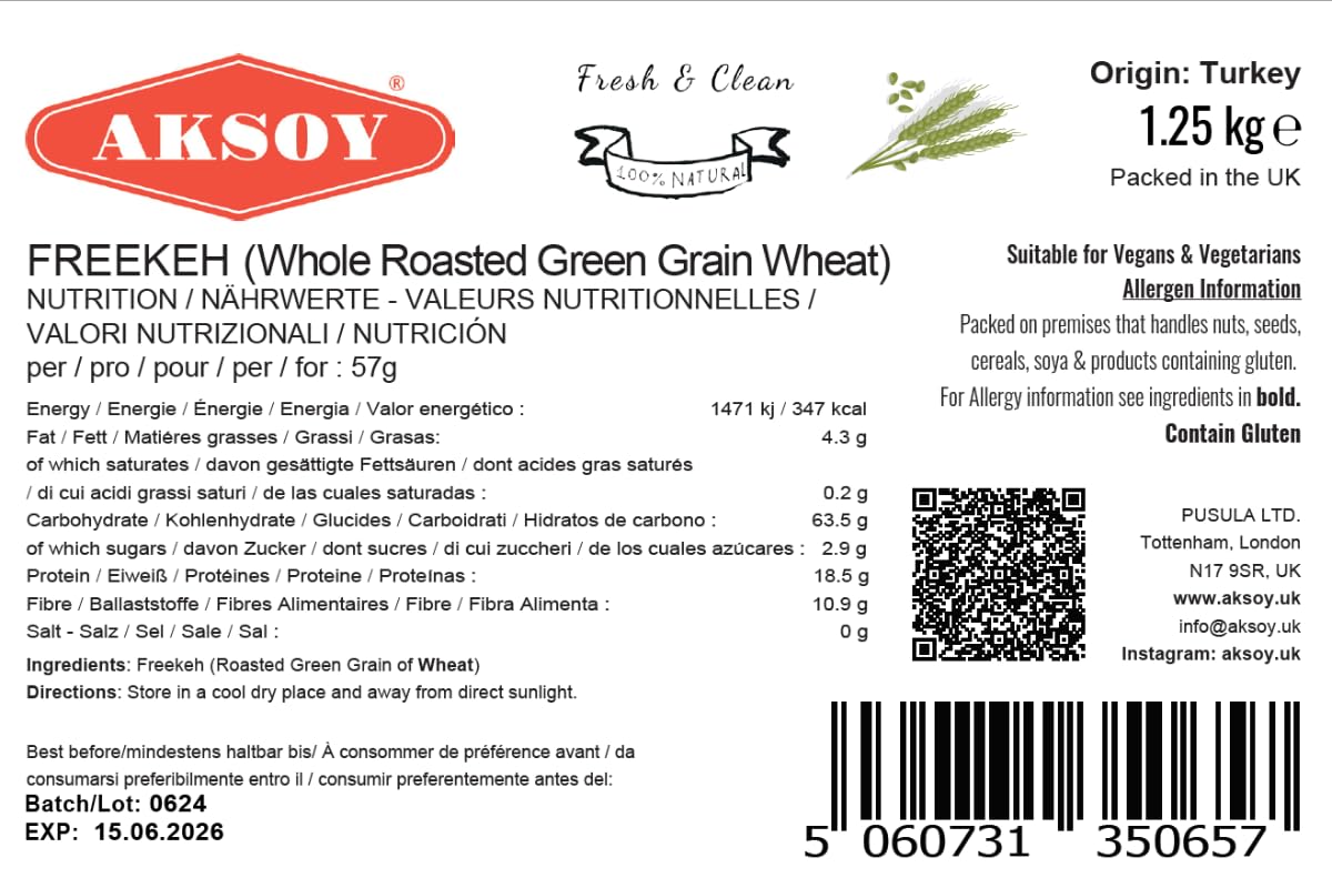 AKSOY Whole Grain Freekeh - Ancient Roasted Durum Wheat | 1.25KG 7
