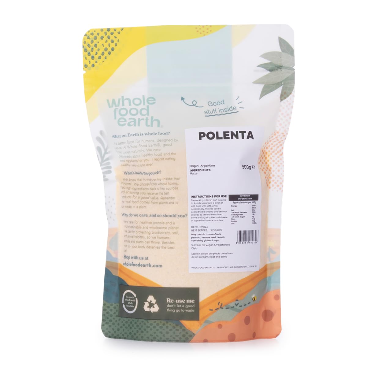 Wholefood Earth Polenta 500g | GMO-Free, Vegan, Recyclable Packaging 6