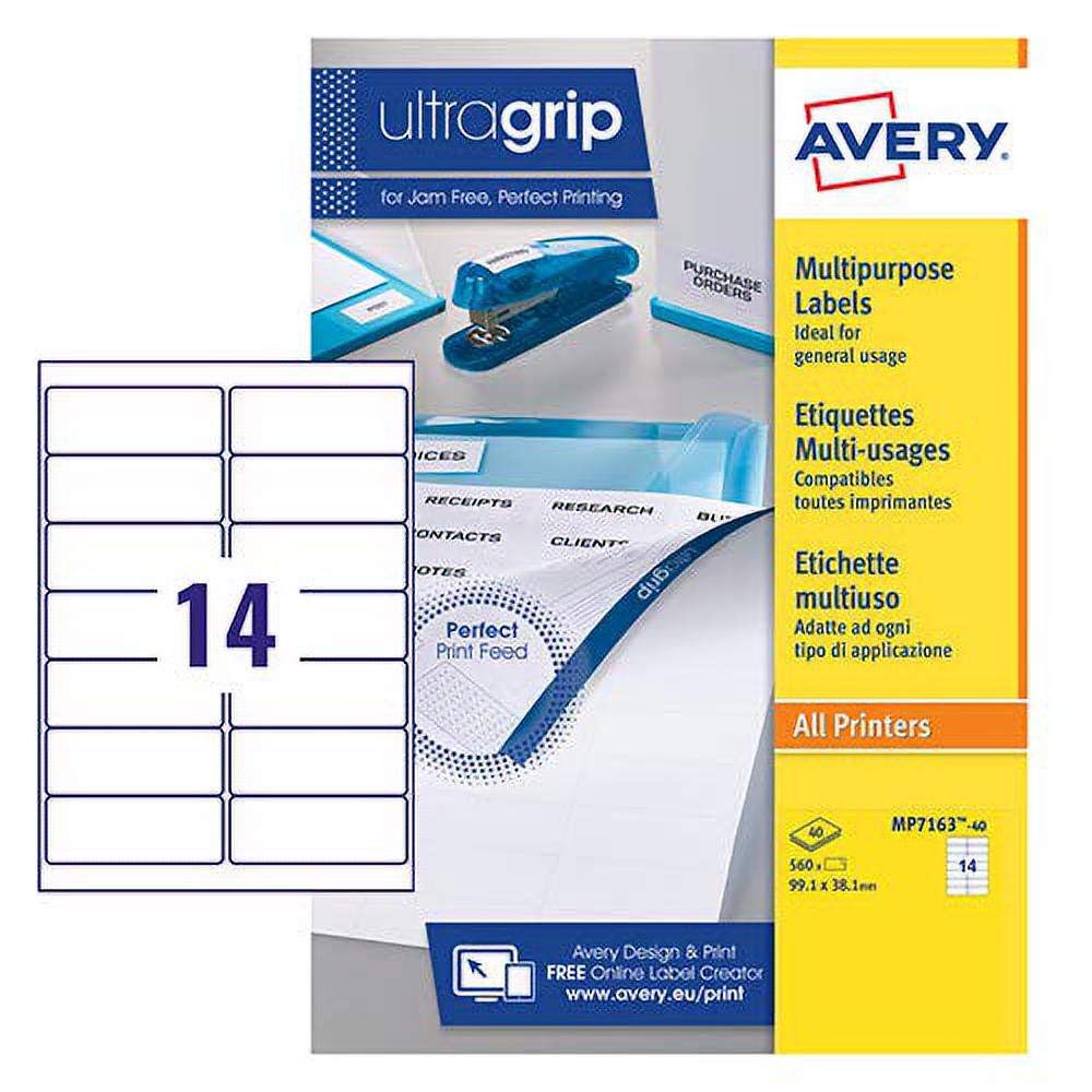 Avery Printable, Multi Purpose Labels, All Printers, 99.1 x 38.1 mm, White, 1