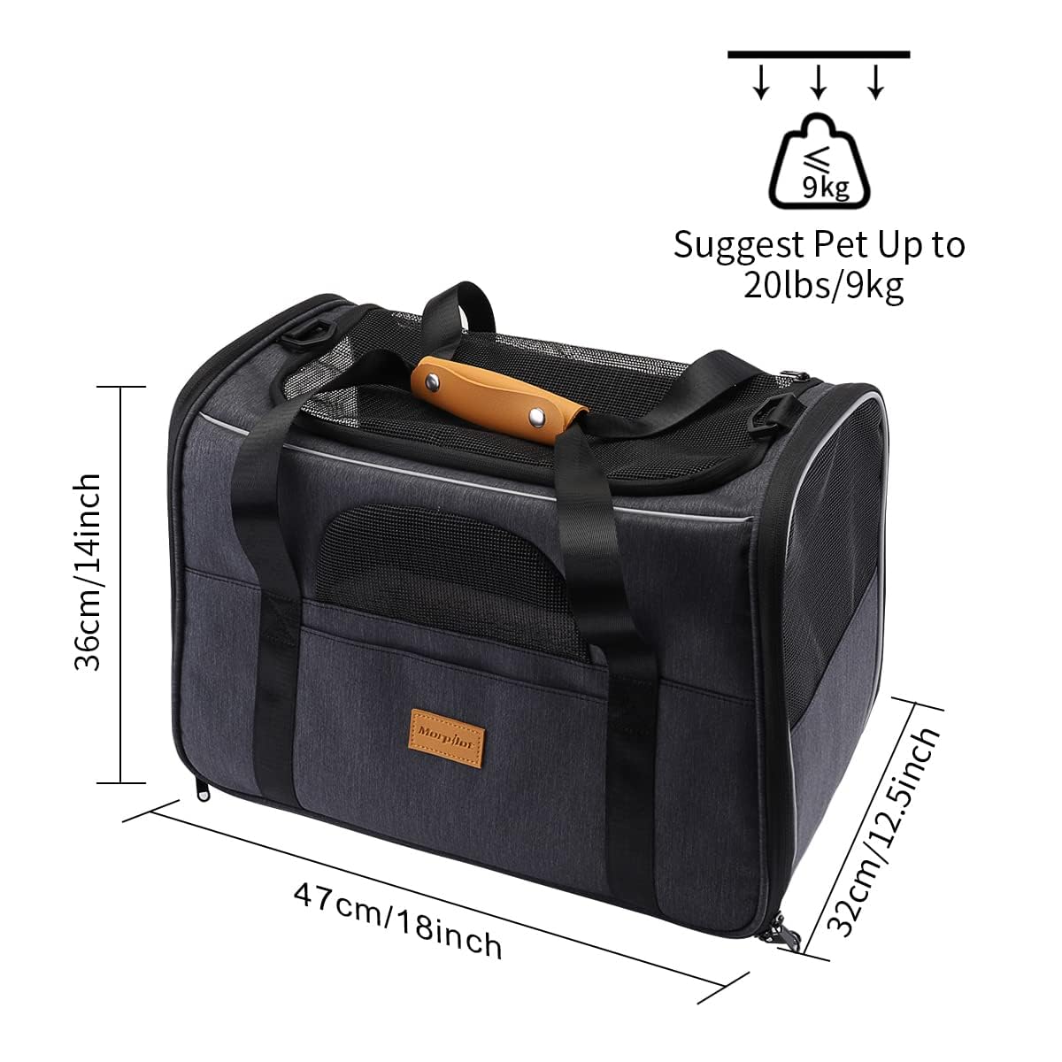 morpilot Airline Approved Soft-Sided Pet Carrier - Grey | 47x32x36 cm | Up to 9kg 3