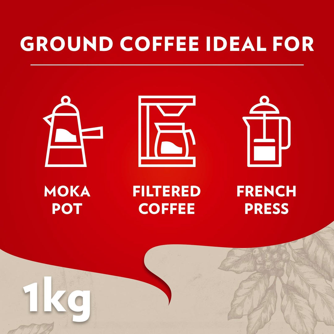 Lavazza Qualità Rossa Ground Coffee - 1 kg, Ideal for Moka Pots, French Press & Filter Machines