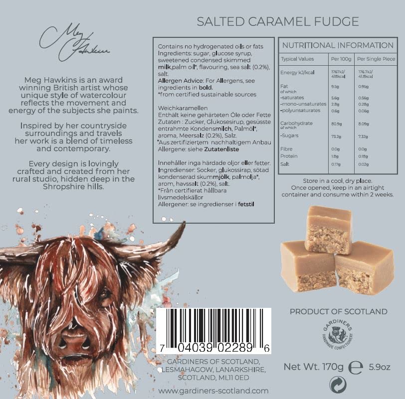 Gardiners of Scotland Highland Cow Salted Caramel Fudge - 170g Handmade Luxury Gift Carton 4