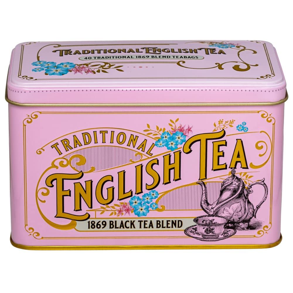 New English Teas Vintage Victorian Pink Tea Tin - 40 English Breakfast Teabags | 220g