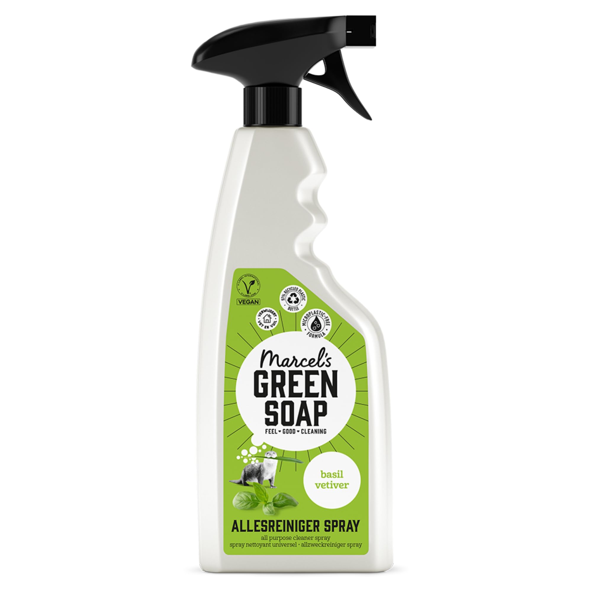 Marcel's Green Soap All-Purpose Cleaner Spray - Basil & Vetiver Scent | 500 ml | Microplastic-Free Formula