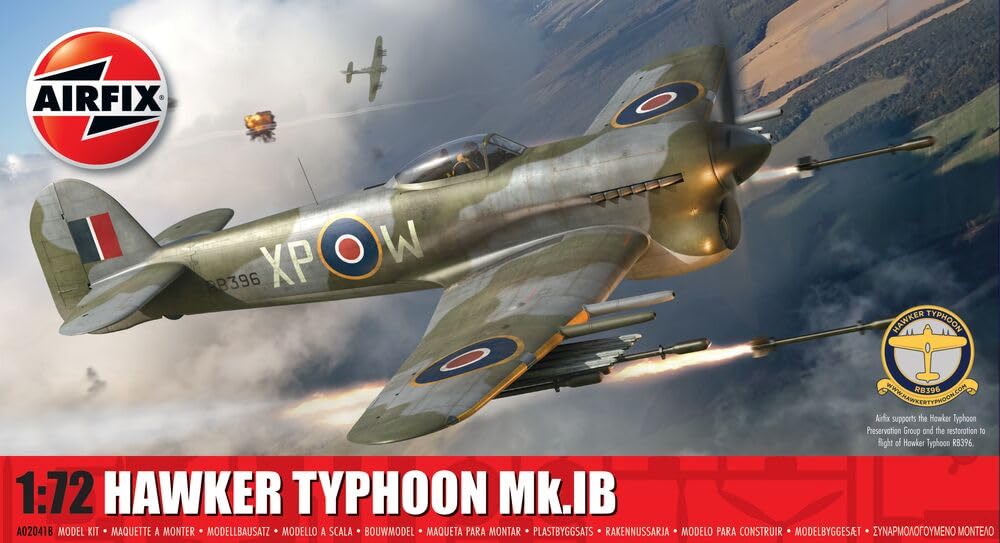 Airfix Hawker Typhoon Mk.IB Model Building Kit | 1:72 Scale | 74 Parts | Skill Level 1 1