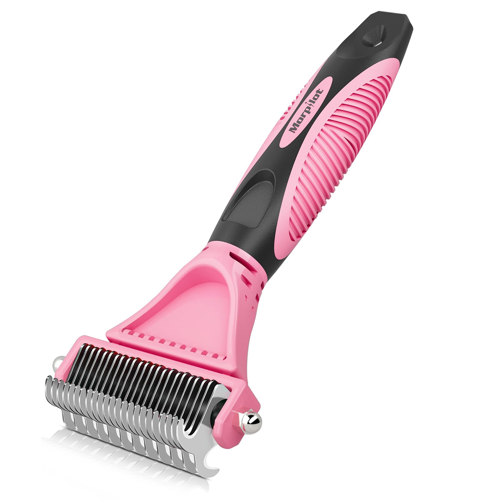 morpilot Double Sided Undercoat Rake Dematting Tool | 23+12 Teeth | Reduces Hair Loss up to 90% | Pink 1