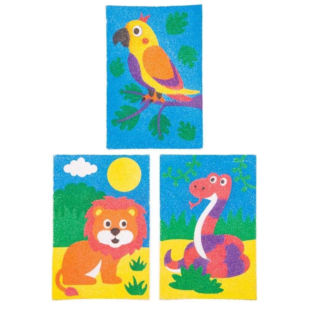 Baker Ross Jungle Animal Sand Art Kit - Pack of 8 Pictures | Self-Adhesive Craft Activity