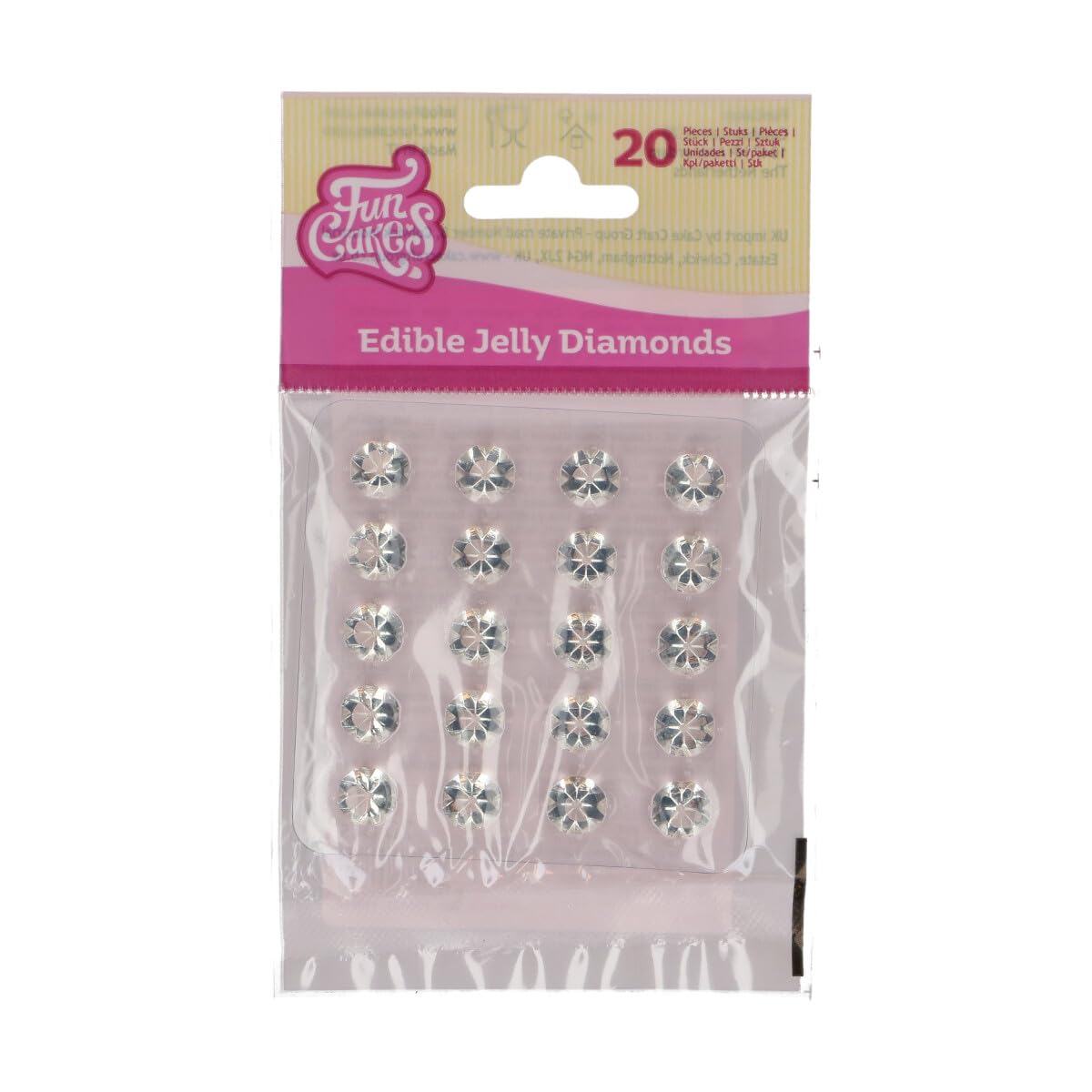 FunCakes Edible Jelly Diamonds - Clear, Pack of 20, 7g