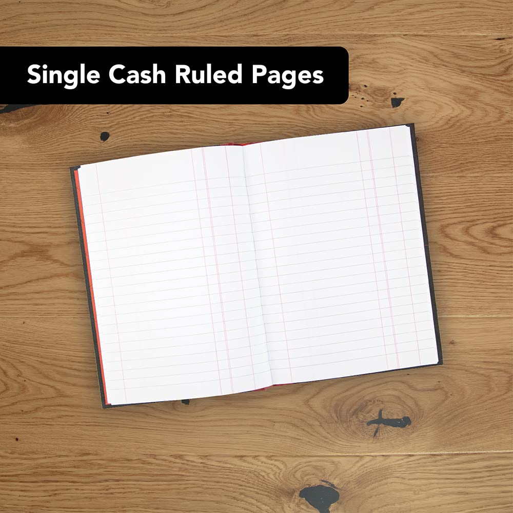 Black n' Red A5 Hardback Casebound Notebook - Ruled with Single Cash | 192 Pages | Black/Red