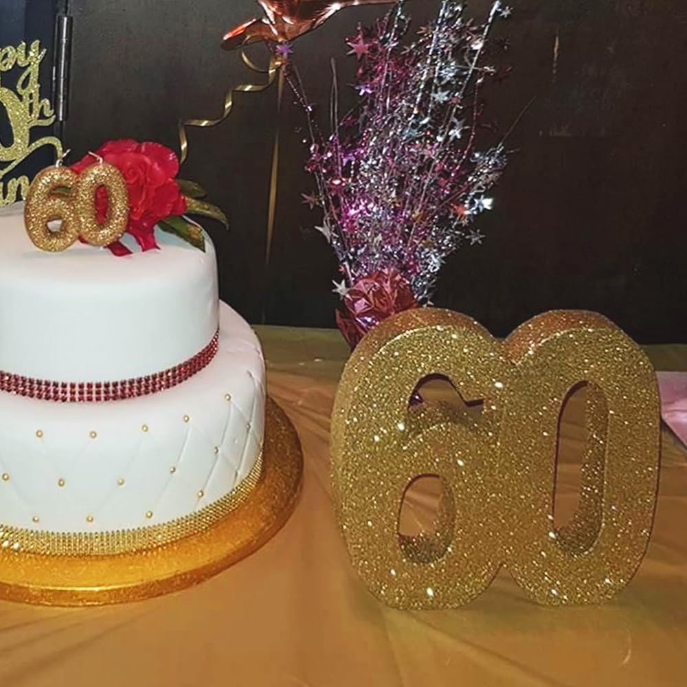 Anniversary House Number 60 Glitter Table Decoration - Gold | Weighted | Reusable 5