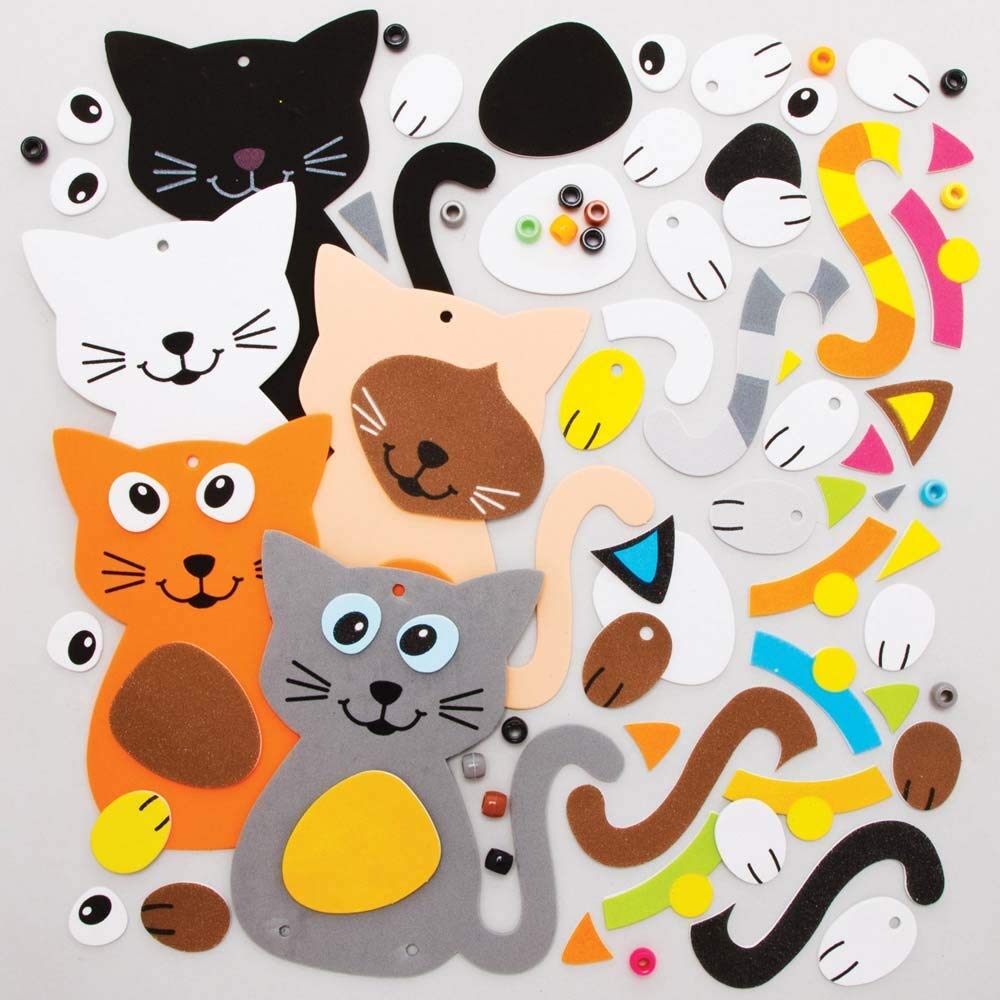 Baker Ross FE396 Cat Bead Hanging Decoration Kits - Pack of 5 | Foam & Bead Craft