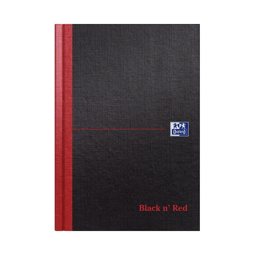 Black n' Red A5 Hardback Casebound Notebook - Ruled with Single Cash | 192 Pages | Black/Red