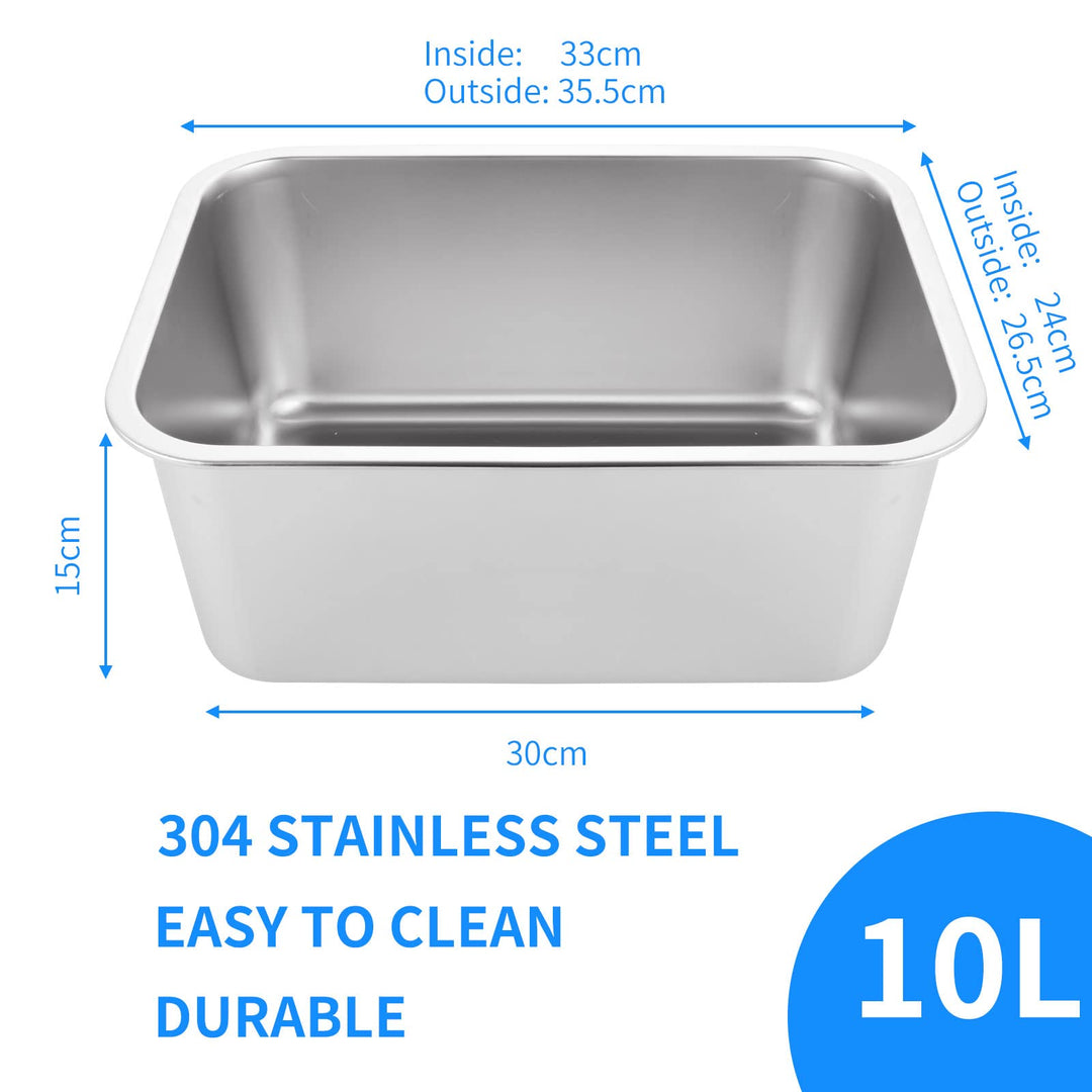 ASelected - Washing Up Bowl 304 Stainless Steel Large Rectangular 10 Litre
