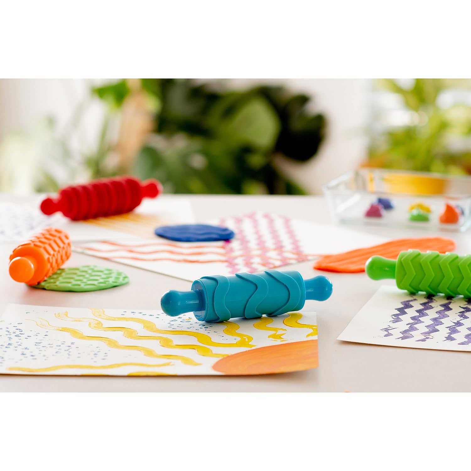 READY 2 LEARN Paint and Clay Texture Rollers - Set of 4 | Textured Dough Rolling Pins for Kids Ages 3+