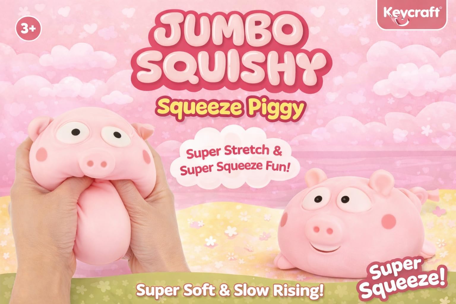 Keycraft Jumbo Squishy Pig - Extra Large Slow-Rise Sensory Toy | Pink | 130mm 3
