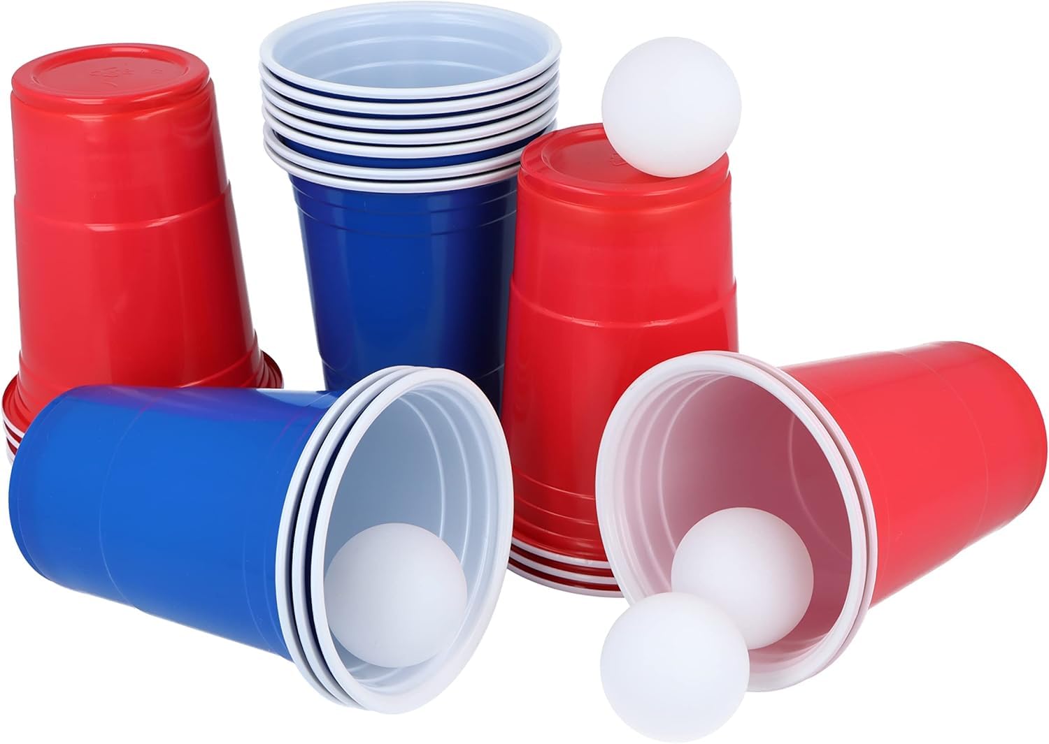TOIS Party Game Set - 24 Pieces: 10 Red Cups, 10 Blue Cups (16oz) & 4 Balls