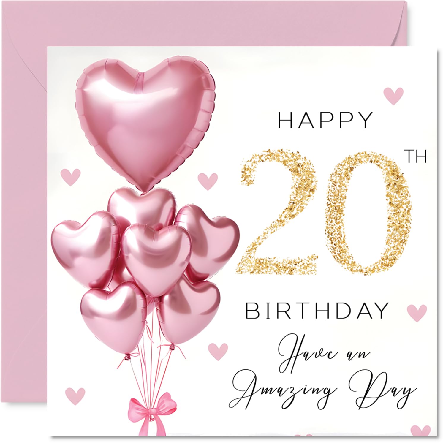 Stuff4 20th Birthday Card for Women - Pink Glitter Balloons | 145mm x 145mm