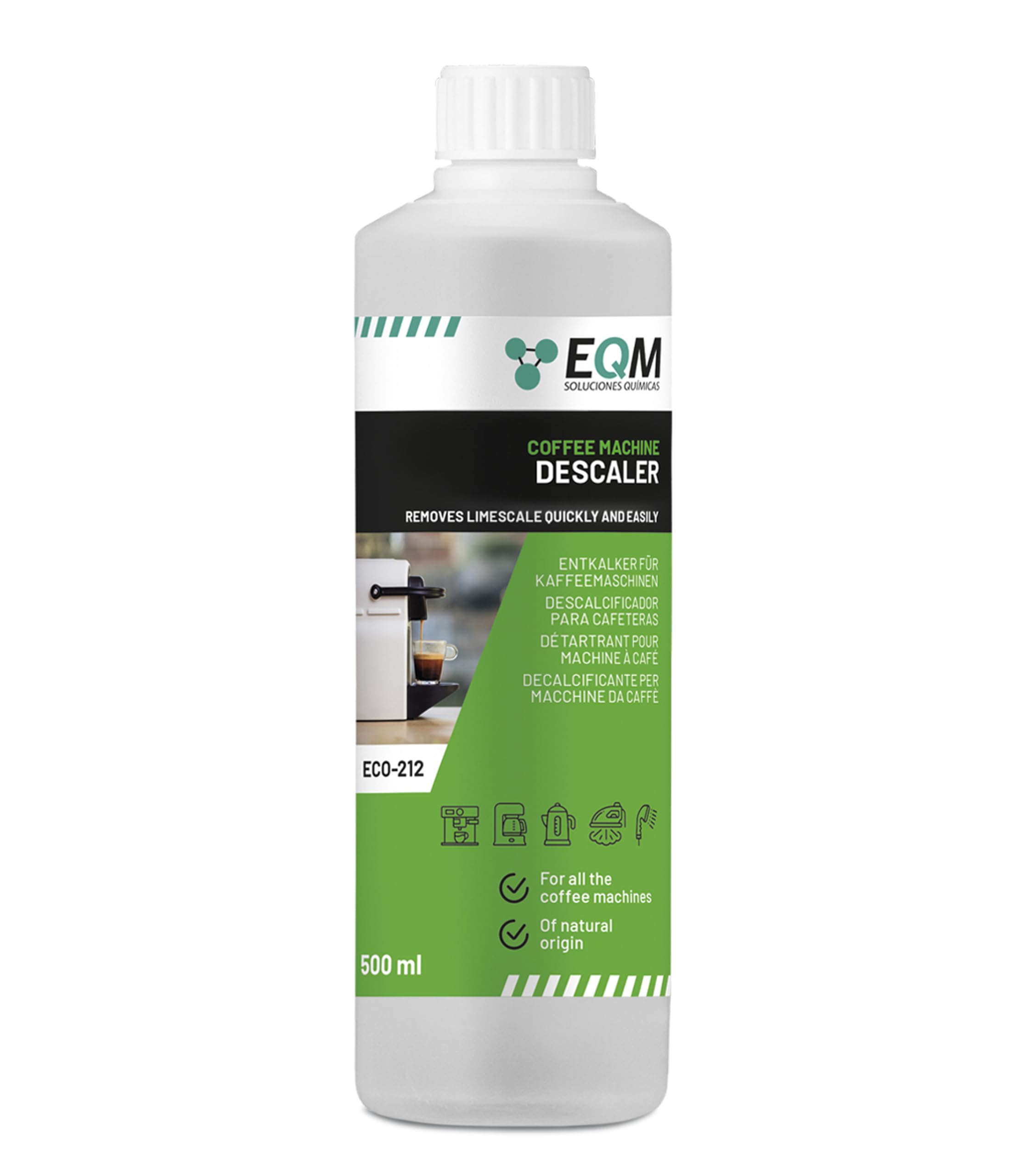 EQM SOLUCIONES QUIMICAS ECO-212 Coffee Machine Descaler - 500 ml | 100% Natural Origin | Citric Acid 1