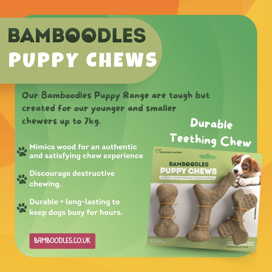Bamboodles Puppy Chew Toy - Chicken Flavour I-Bone Shape for Small Dogs 3