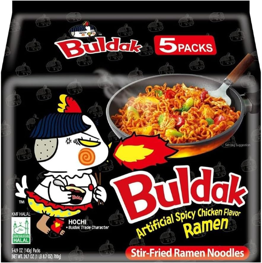 Saras Flavours of Asia Bulldak Hot Chicken Ramen - Spicy Korean Noodles | 140g Pack of 5 1