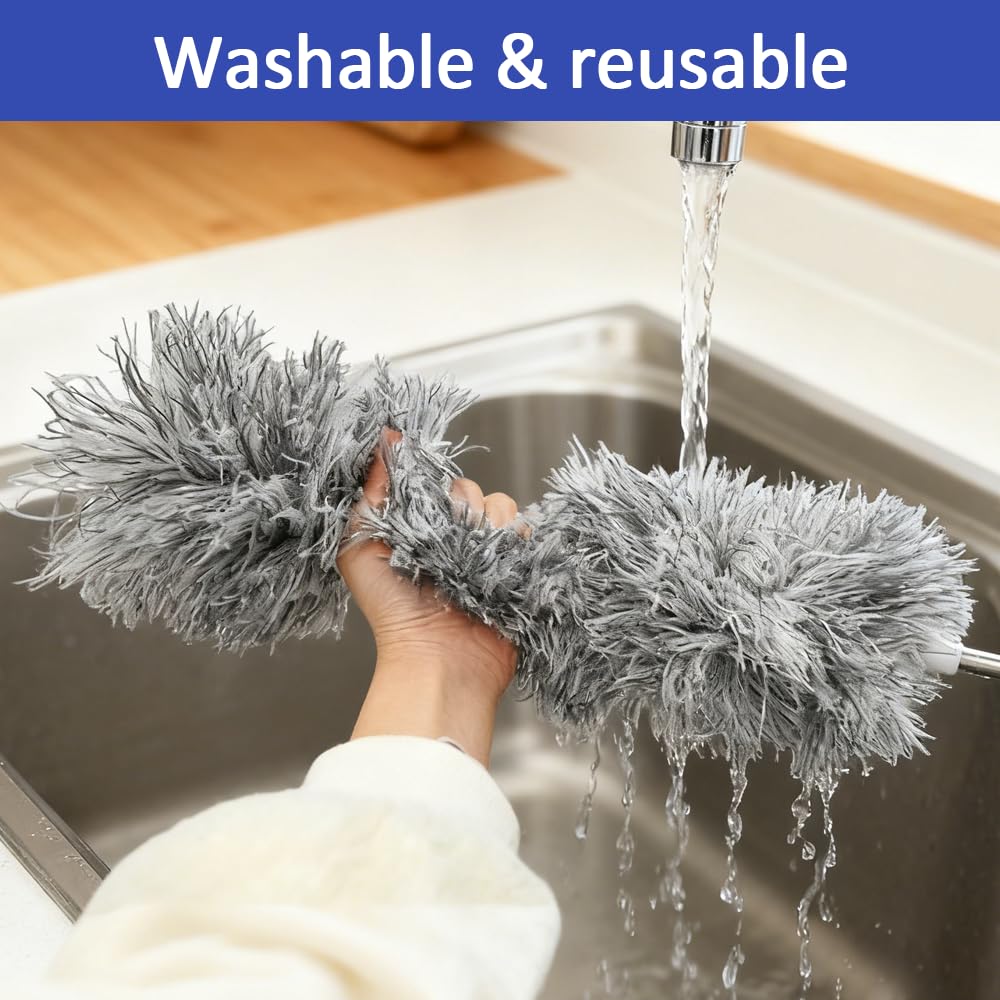Armo Home Extendable Feather Duster - Telescopic Reach for High Ceilings | Microfibre Head | Grey 4