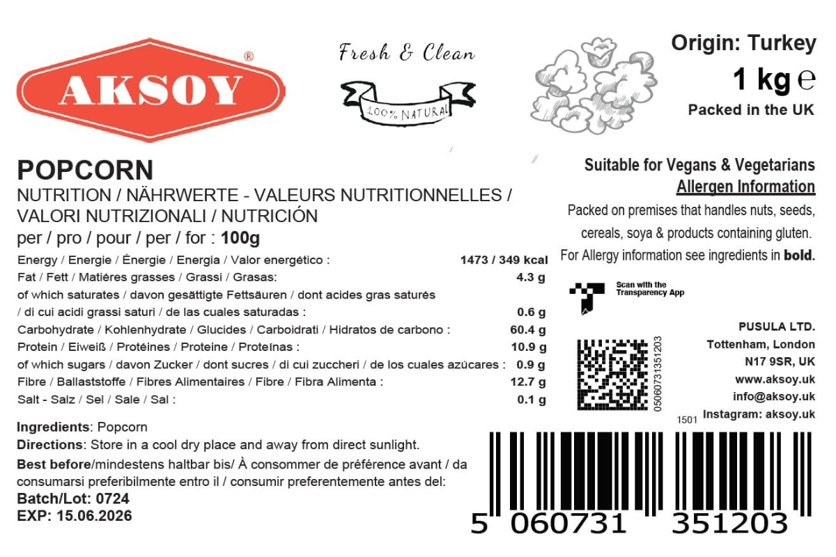 AKSOY Popping Corn Kernels - 1KG | Non-GMO White Kernels for Stovetop or Popper 2