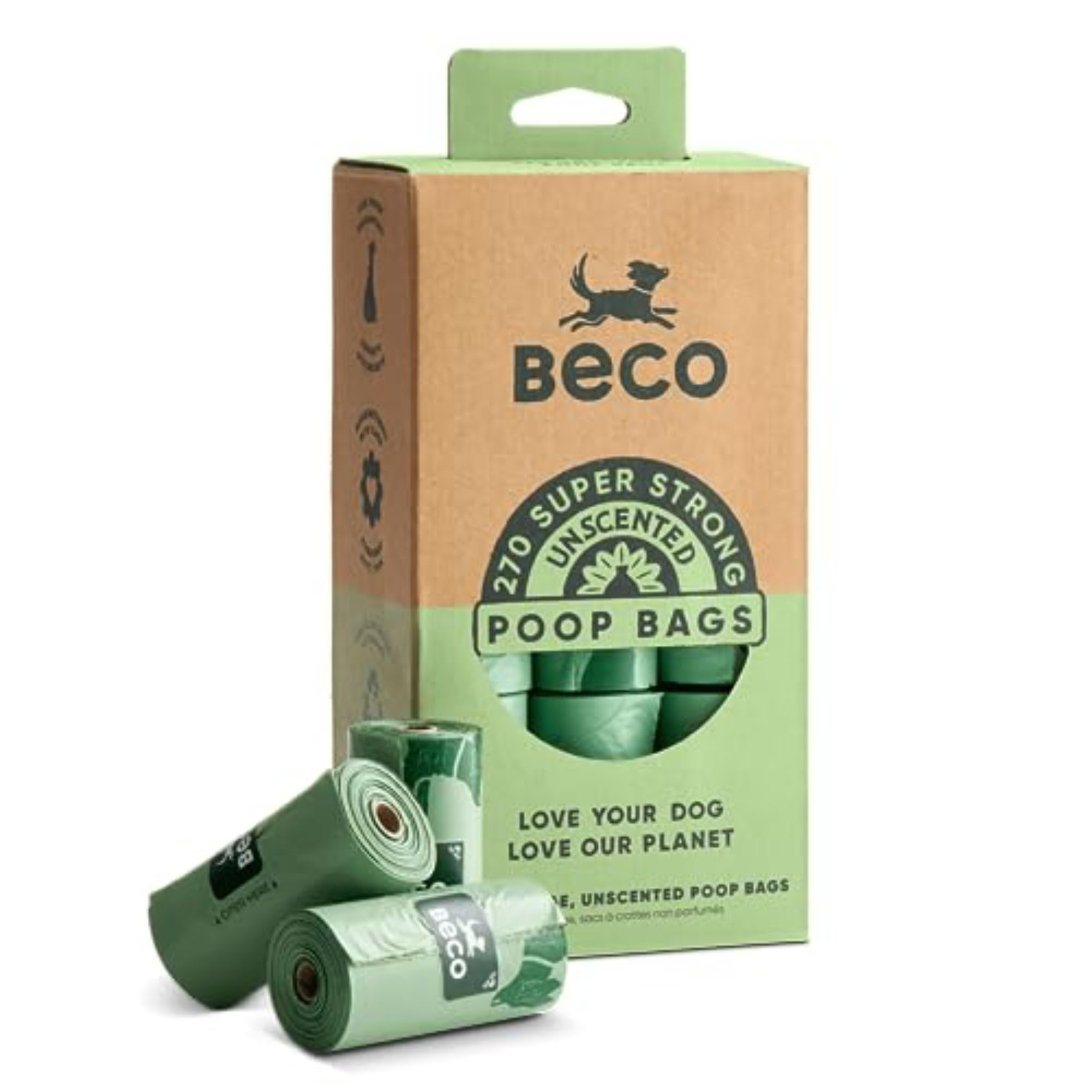 Beco Strong & Large Poop Bags - 270 Bags (18 Rolls) - Unscented | Leakproof | Recycled Material 1