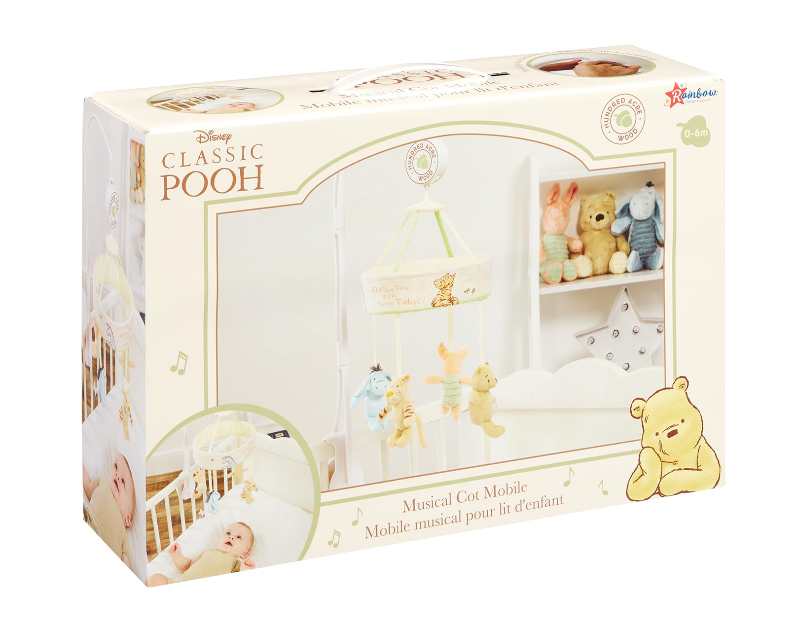 Rainbow Designs Winnie The Pooh Baby Mobile | Rotating Plush Characters | Soothing Lullaby