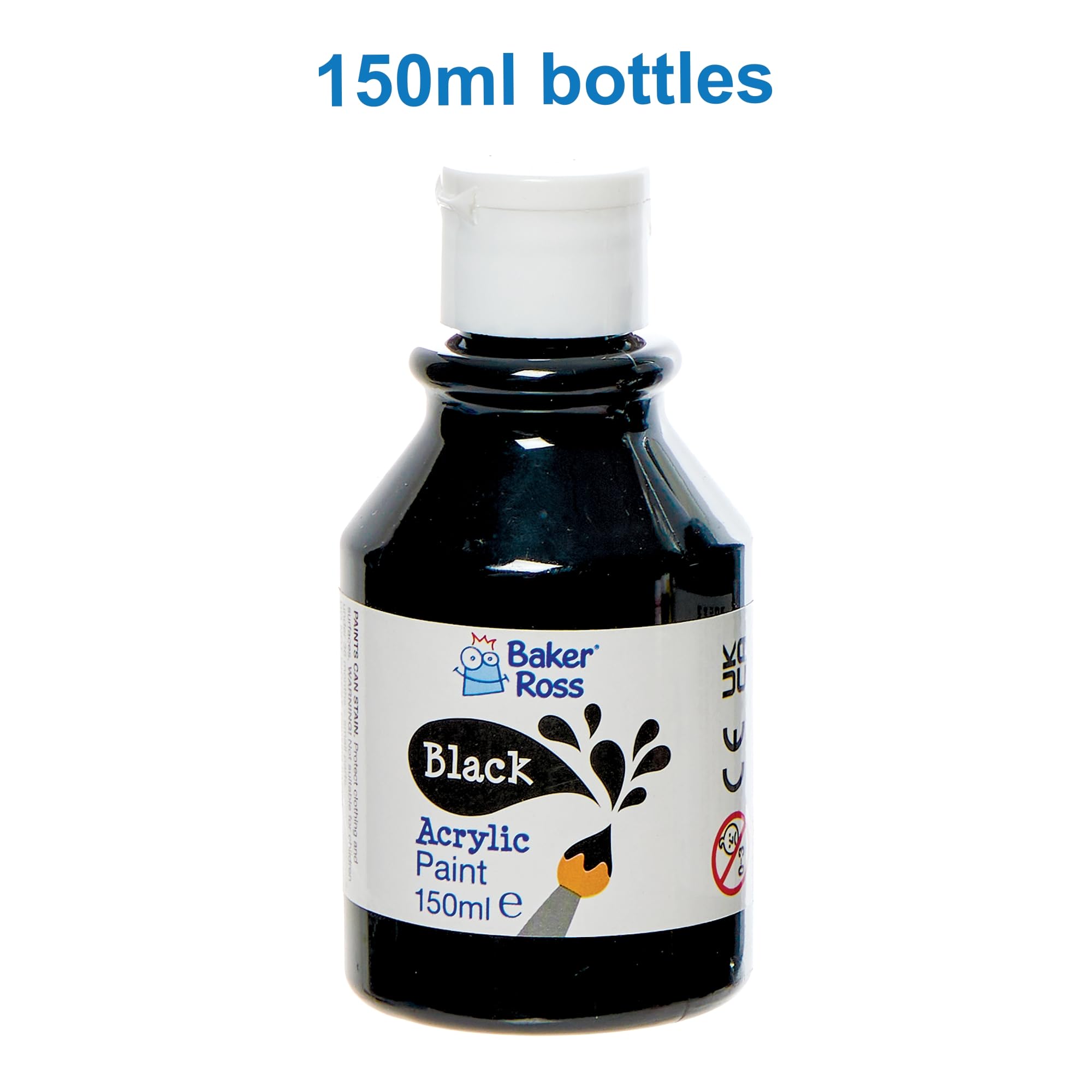 Baker Ross Black & White Acrylic Paint Pack - 4 x 150ml Bottles, Water-Based Washable Paint 4