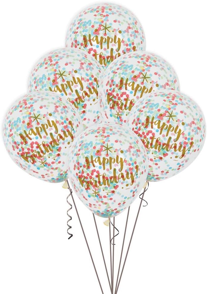 Foil Glitzy Gold Happy Birthday Confetti Balloons - Pack of 6 1