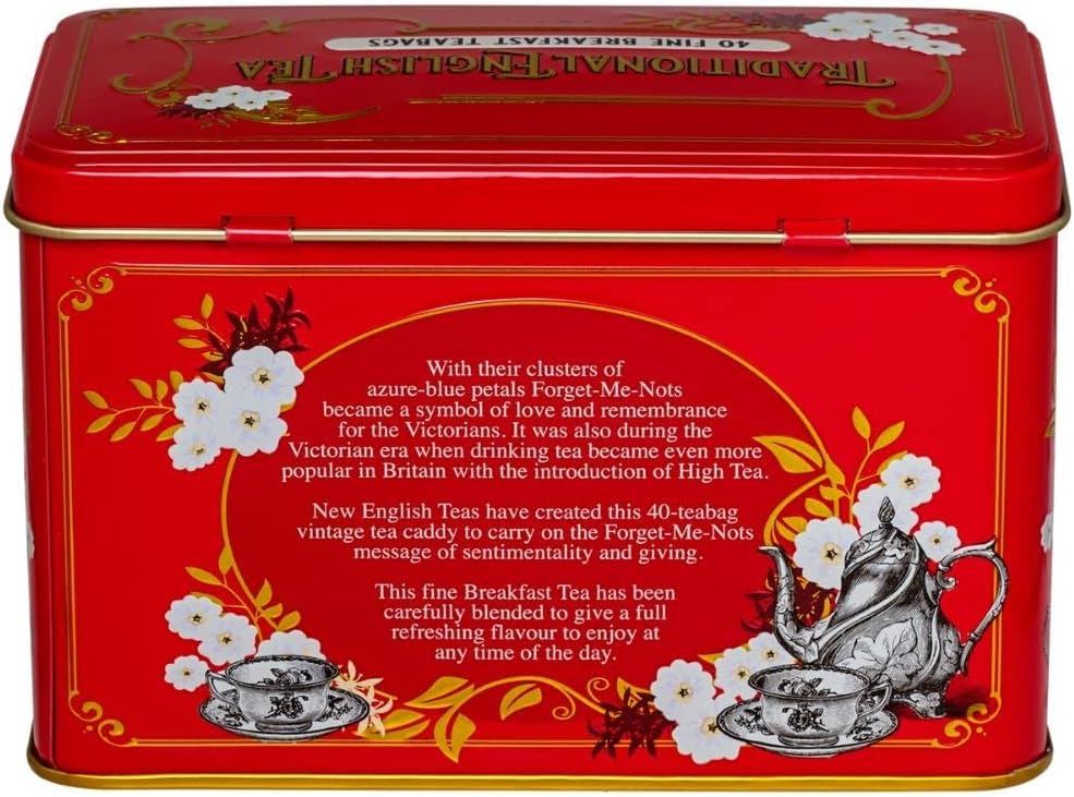 New English Teas Vintage Victorian Tea Tin in Berry-Red with 40 English Breakfast Teabags 5
