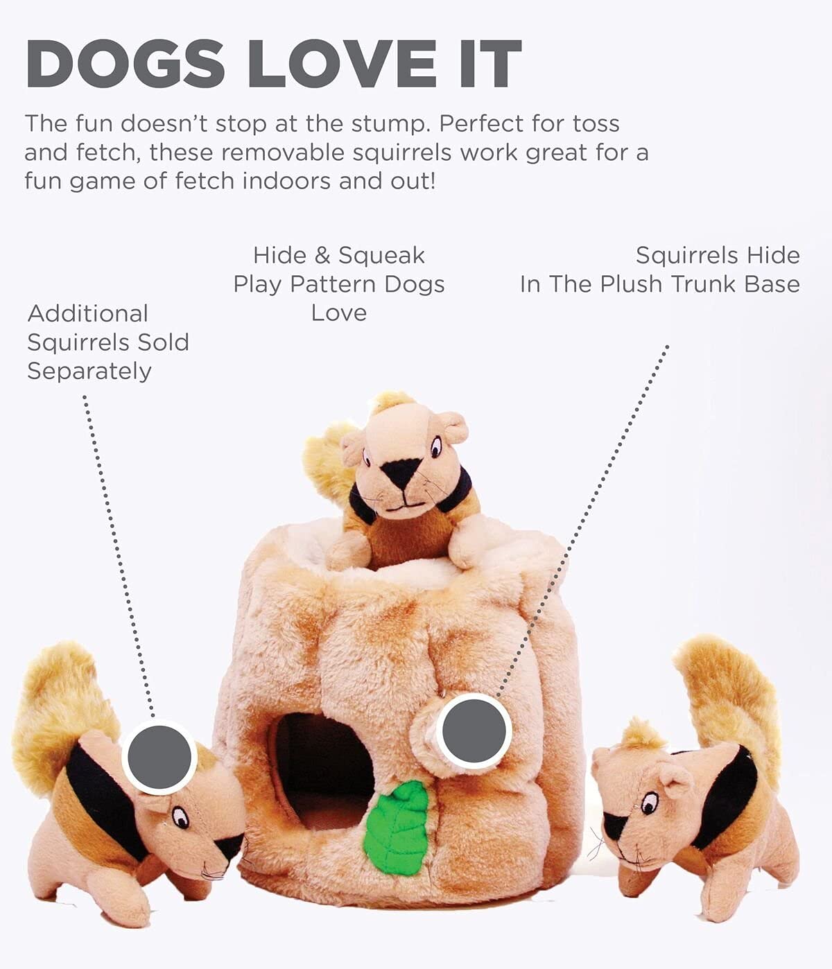 Outward Hound Squirrel Hide & Seek Plush Dog Toy - Medium Size | Includes 6 Squeakers 2