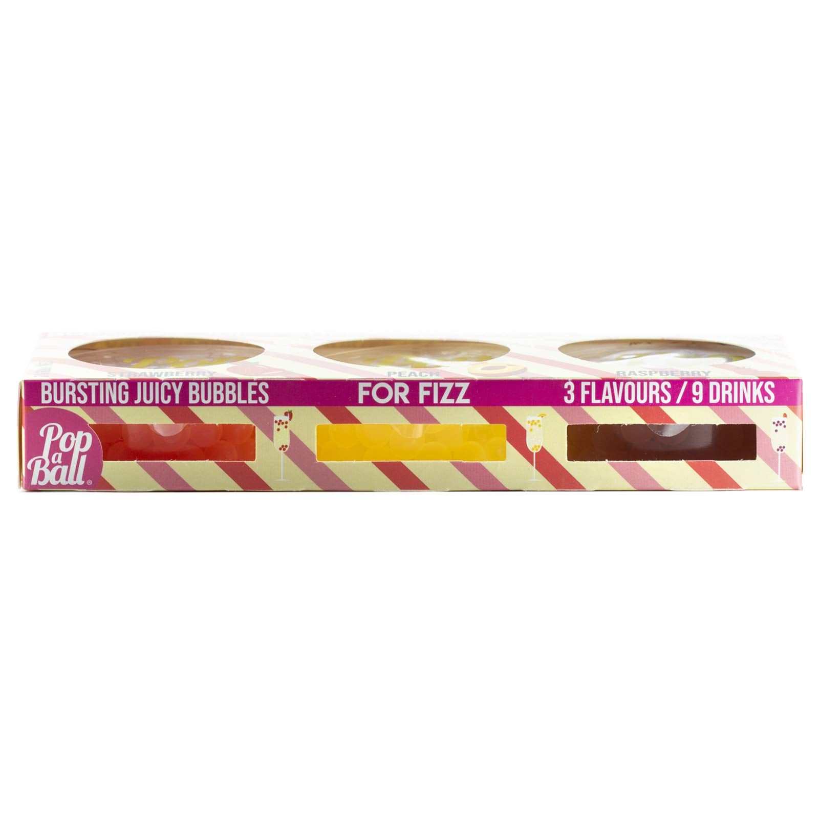 Popaball Bursting Bubbles for Prosecco, Gin & Mocktails - 3 x 60g (Strawberry, Raspberry, Peach) 3