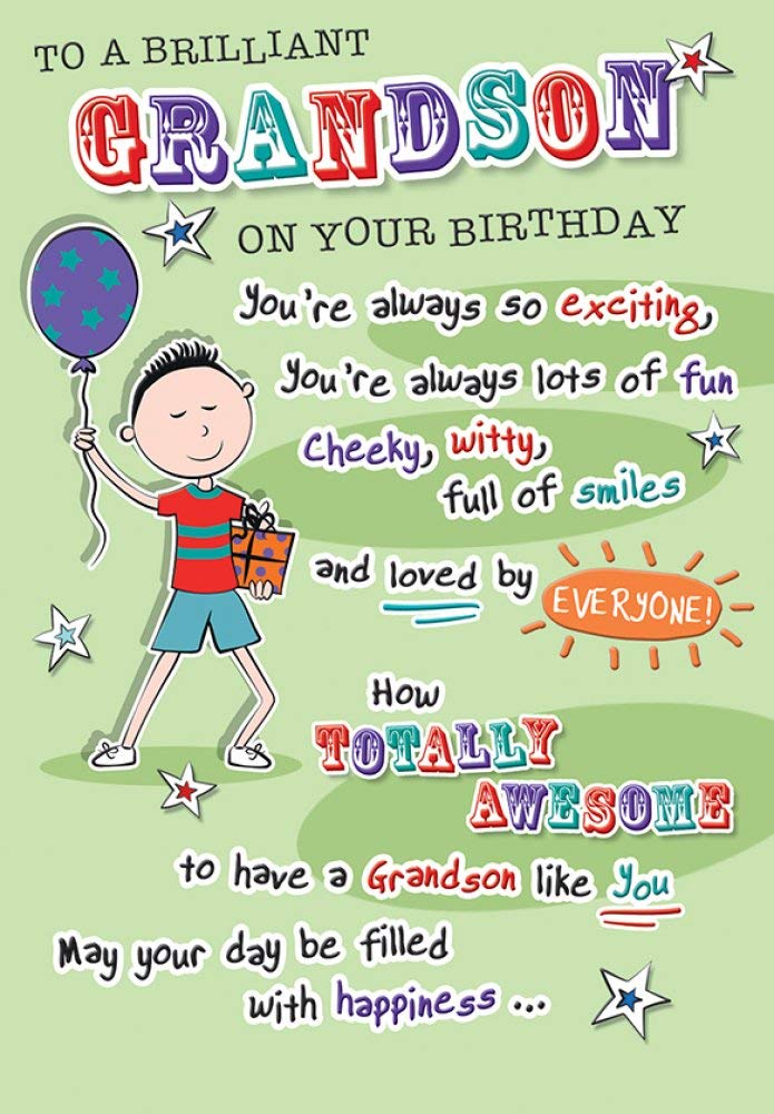 Piccadilly Greetings Grandson Birthday Card by Regal Publishing | 9 x 6 Inches | Beige, Red, Yellow