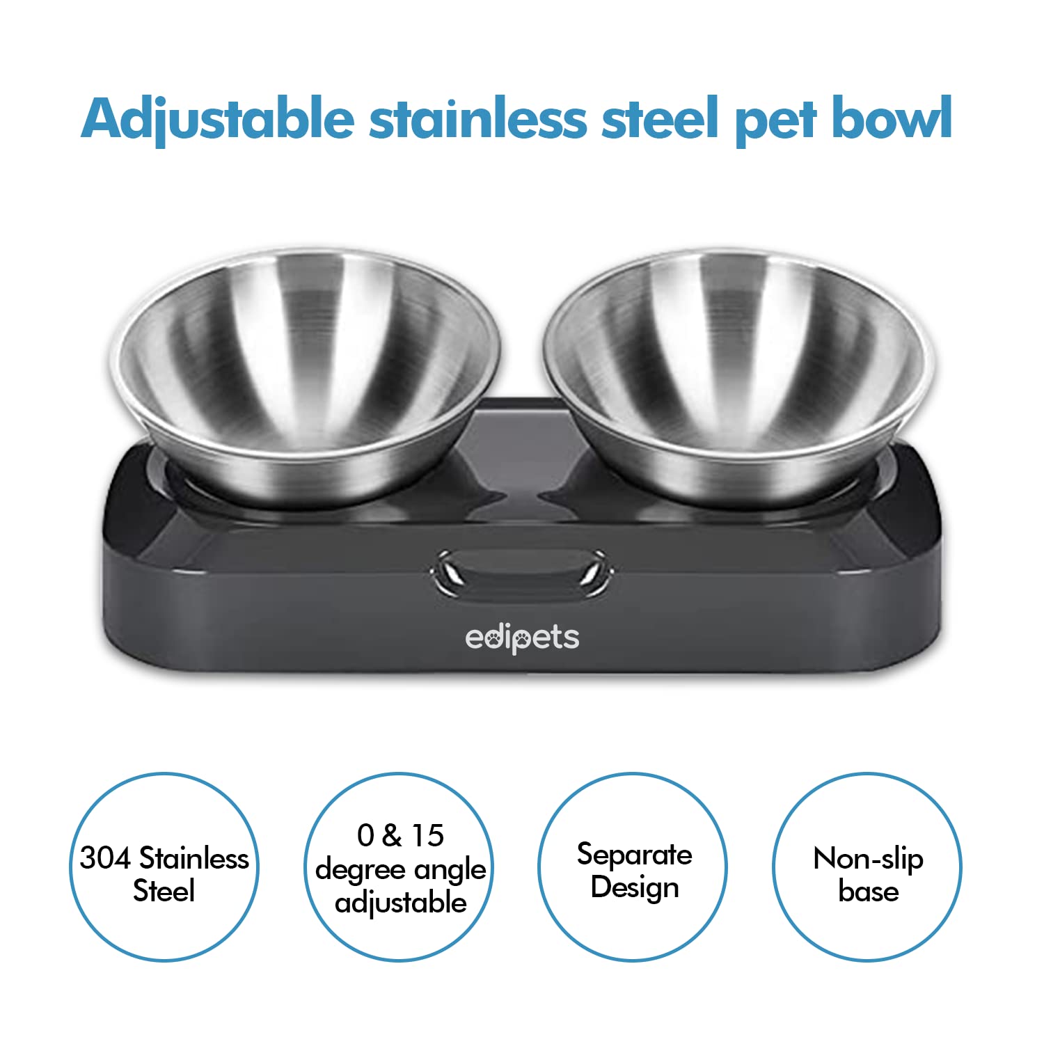 Edipets Double Stainless Steel Pet Bowl Set - Non-Slip Base | 2 Bowls | 5.1 Inch Diameter 2