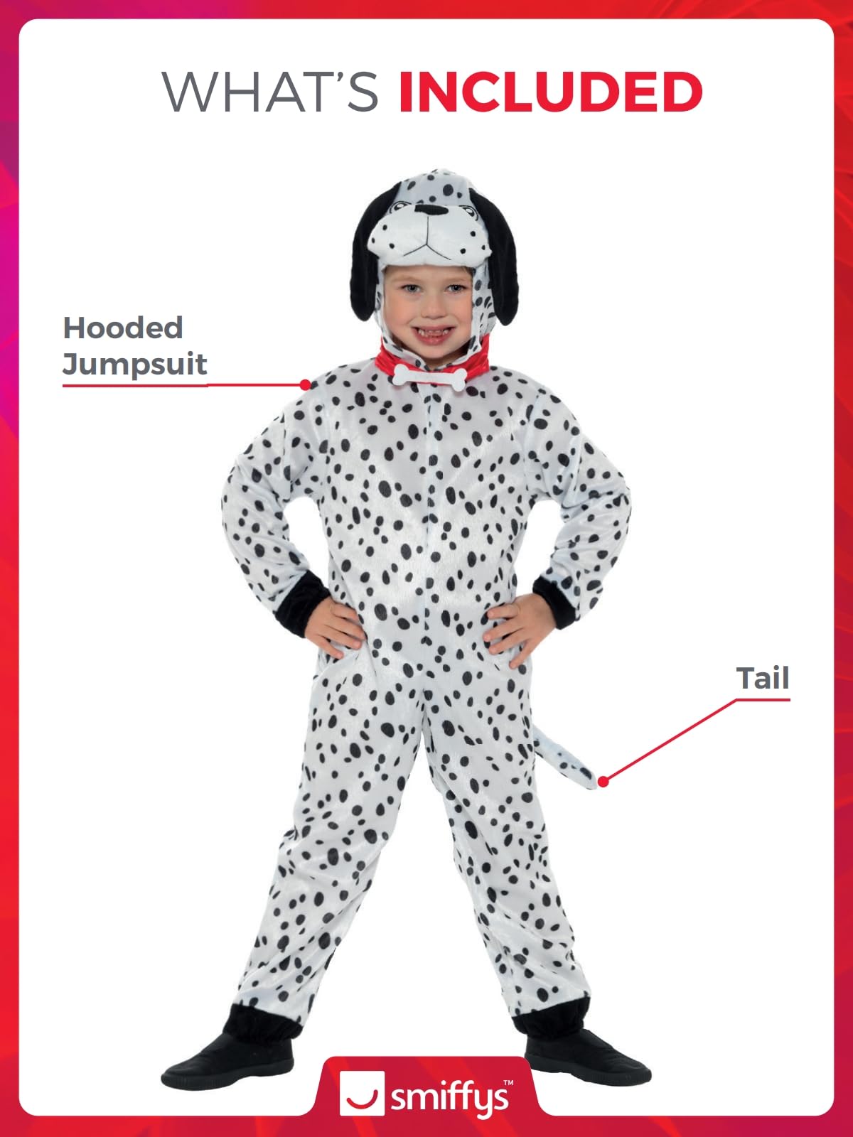 Smiffys Dalmatian Costume - Children's Black & White Hooded Jumpsuit with Tail 4