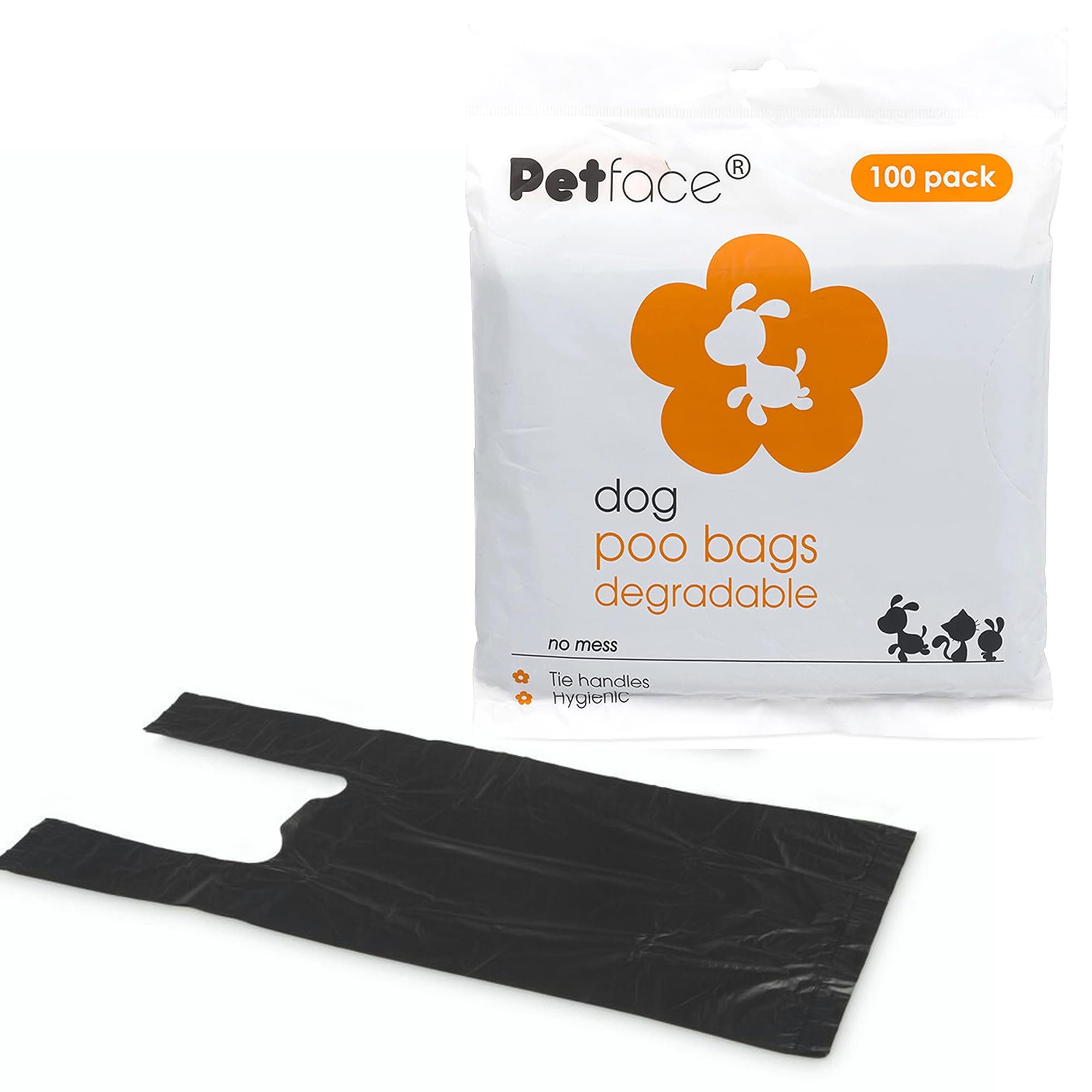 Petface No Mess Degradable Poop Bags with Tie Handles - 100 Count, Heavy Duty Plastic 1
