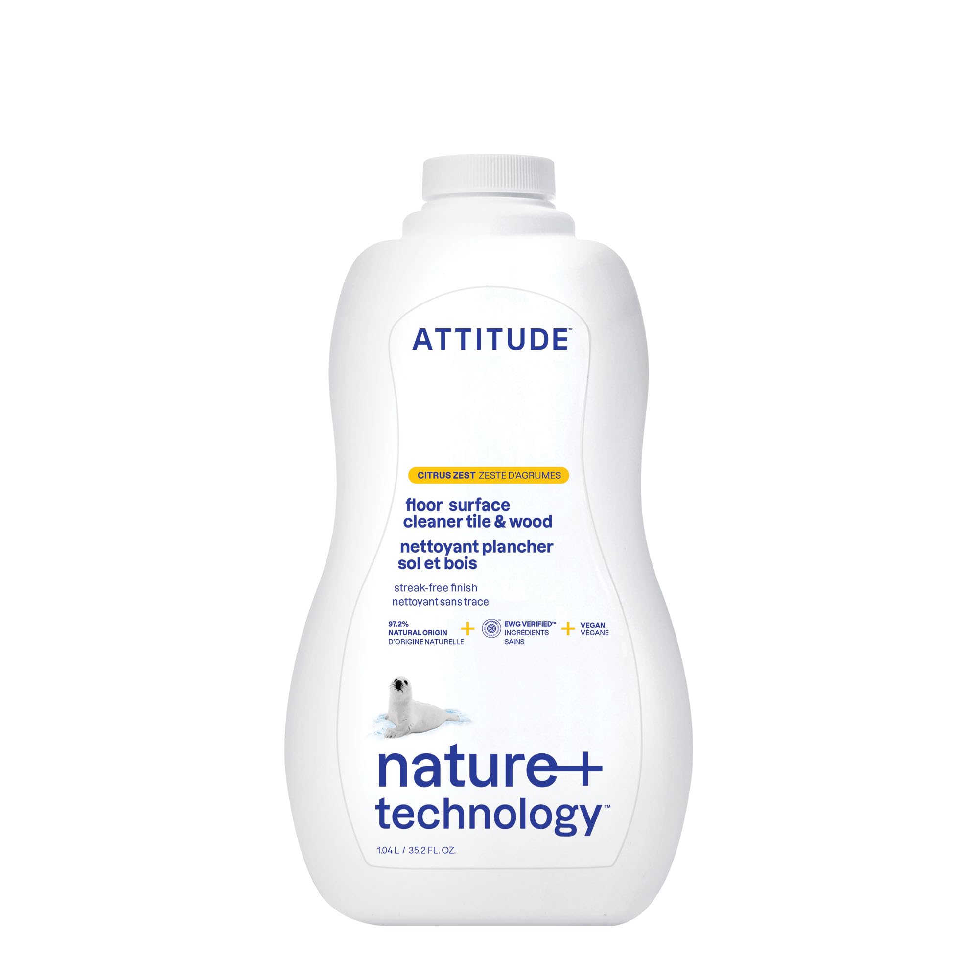 ATTITUDE Floor Cleaner - EWG Verified, Streak-Free, Vegan & Plant-Based | Citrus Zest Scent | 1.04 L