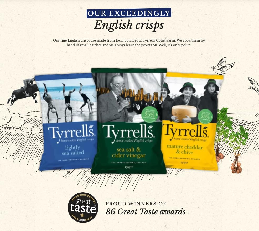 Tyrrells Lightly Sea Salted Hand-Cooked Crisps 150g 3