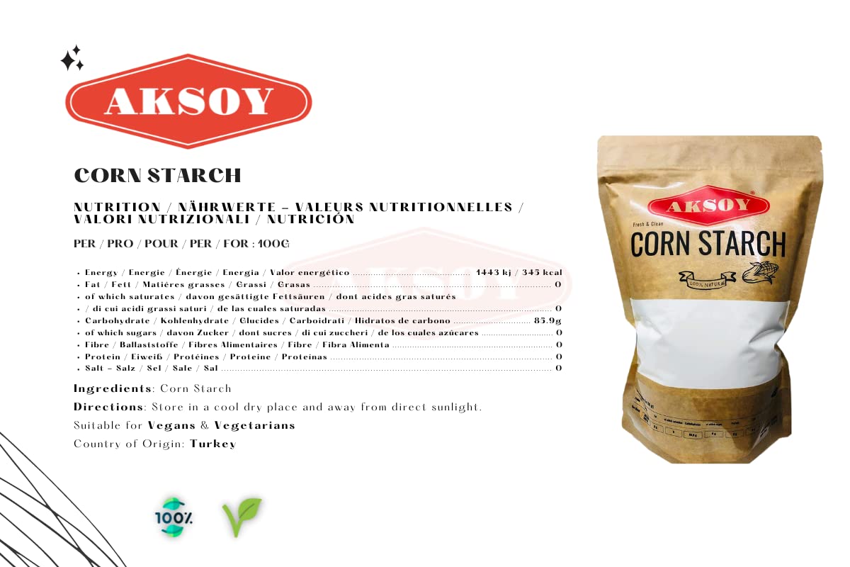 AKSOY 100% Pure Corn Starch - 1.25 KG Airtight Container | Vegan Thickener for Gravy, Pies & Puddings 3