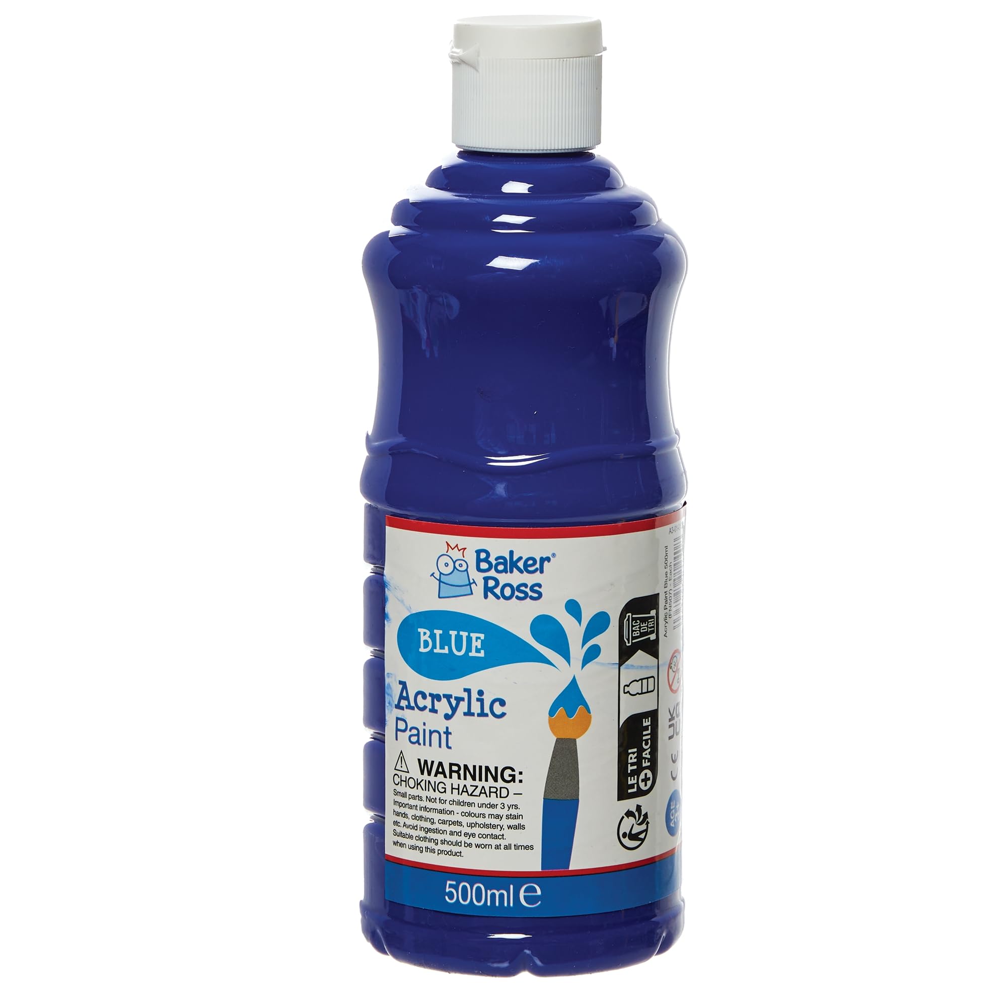 Baker Ross Blue Acrylic Paint - Water-Based Washable Formula | 500ml Bottle 1