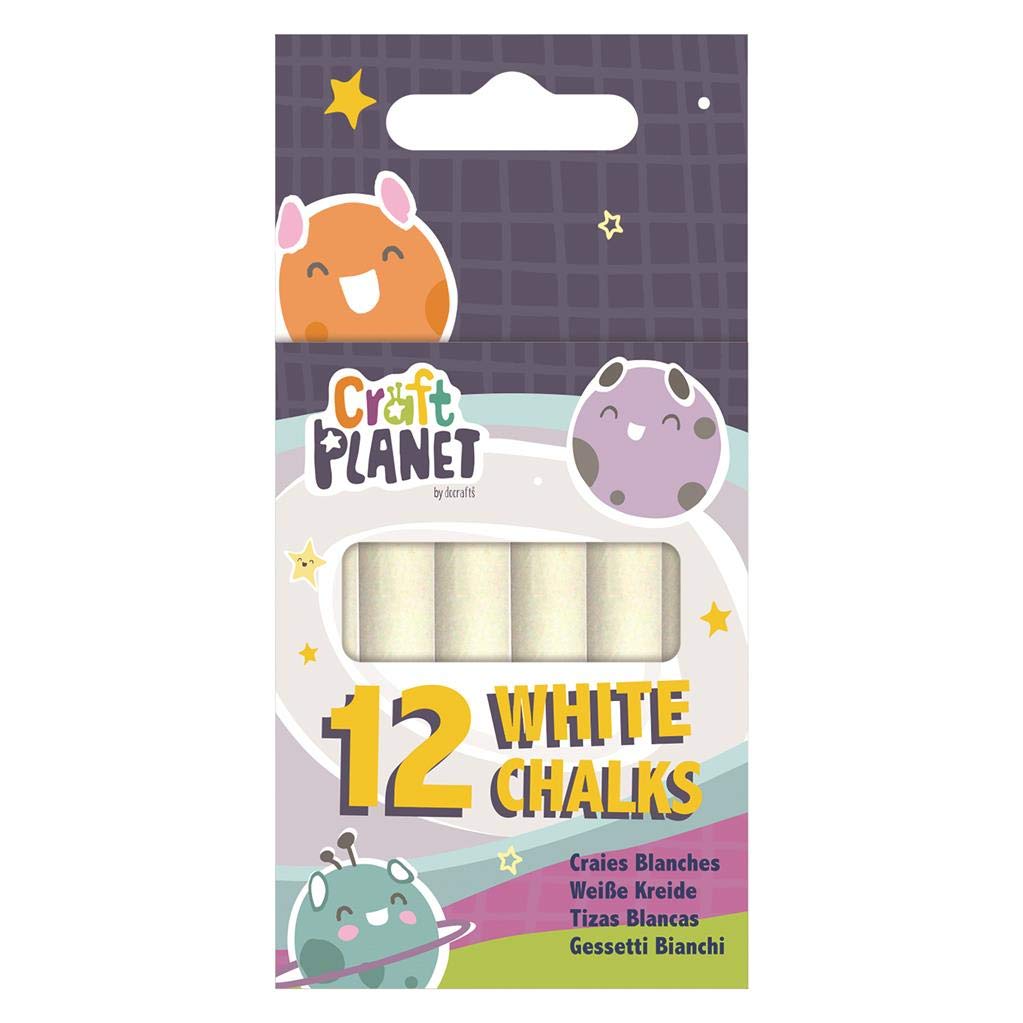 Craft Planet Standard White Chalk - Pack of 12 for Kids Art & Outdoor Games | Washable 2