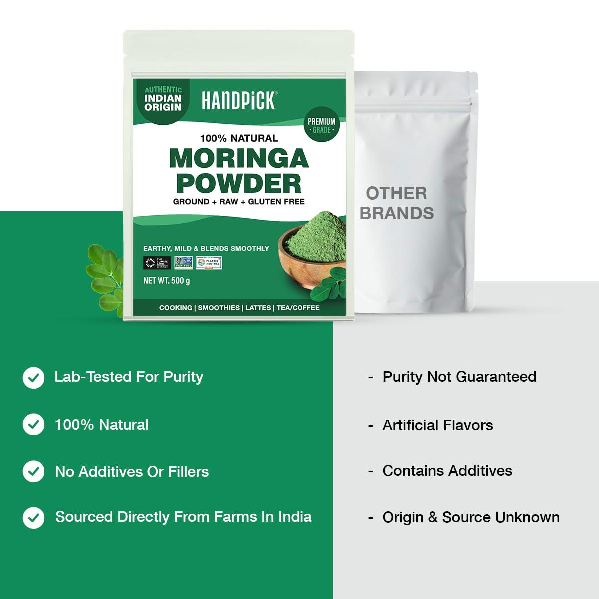 HANDPICK Moringa Powder - Pure Moringa Oleifera Leaves for Smoothies, Lattes & Tea | 500g Resealable Pouch 6