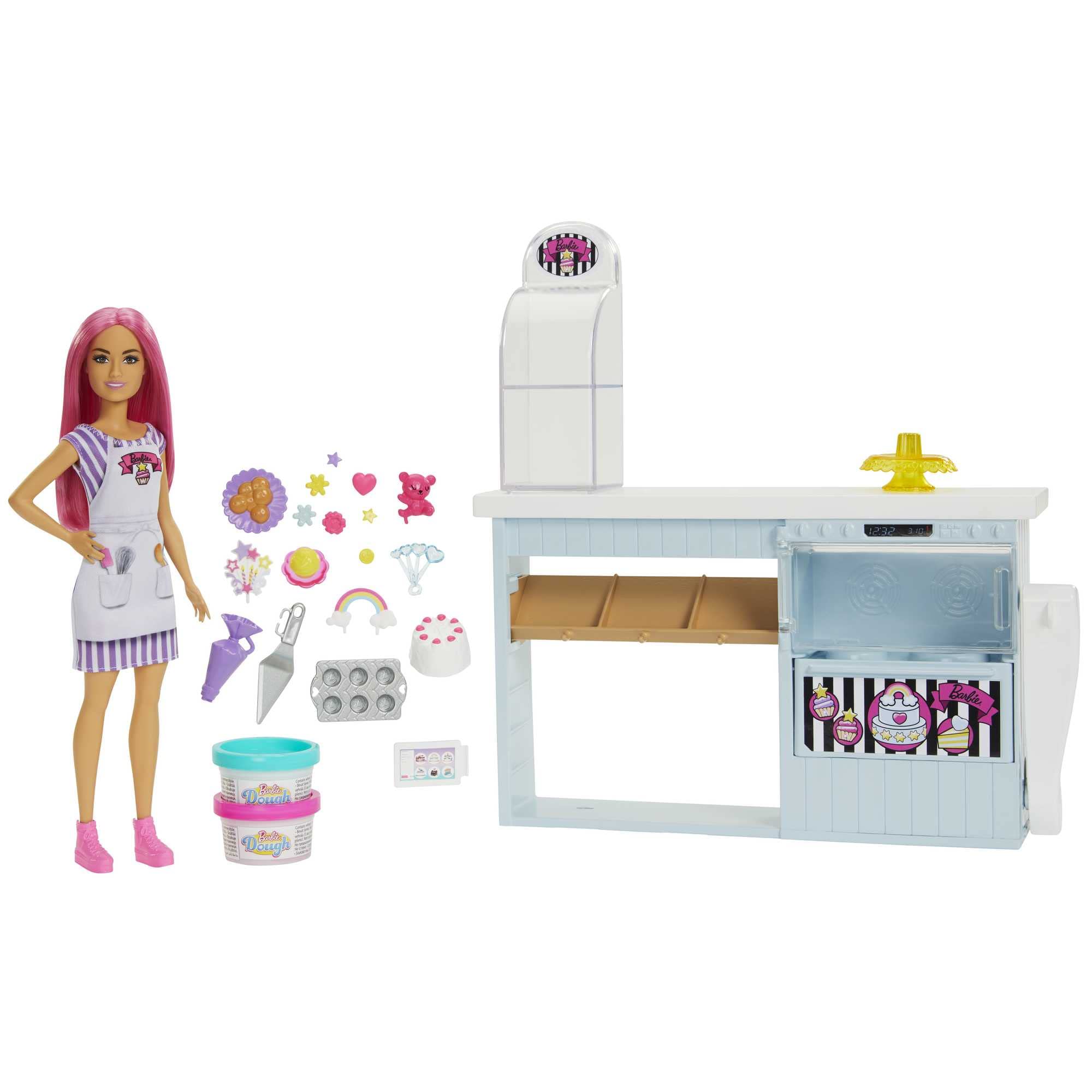 Barbie Bakery Playset with Petite Doll, Pink Hair, Bakery Station & 20+ Pieces