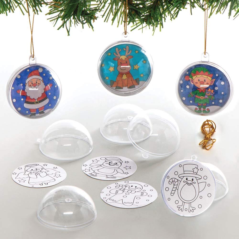 Baker Ross Christmas Colour in Baubles Craft Kit – Pack of 8 Festive Decorations with Pre-Printed Inserts