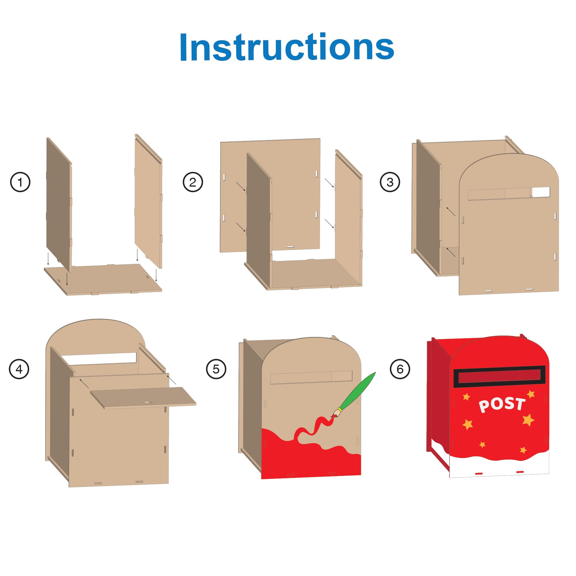 Baker Ross FX846 Wood Post Box Kit - Paintable Craft for Kids | Assembled Size 23x23x33cm | 1 Kit 7