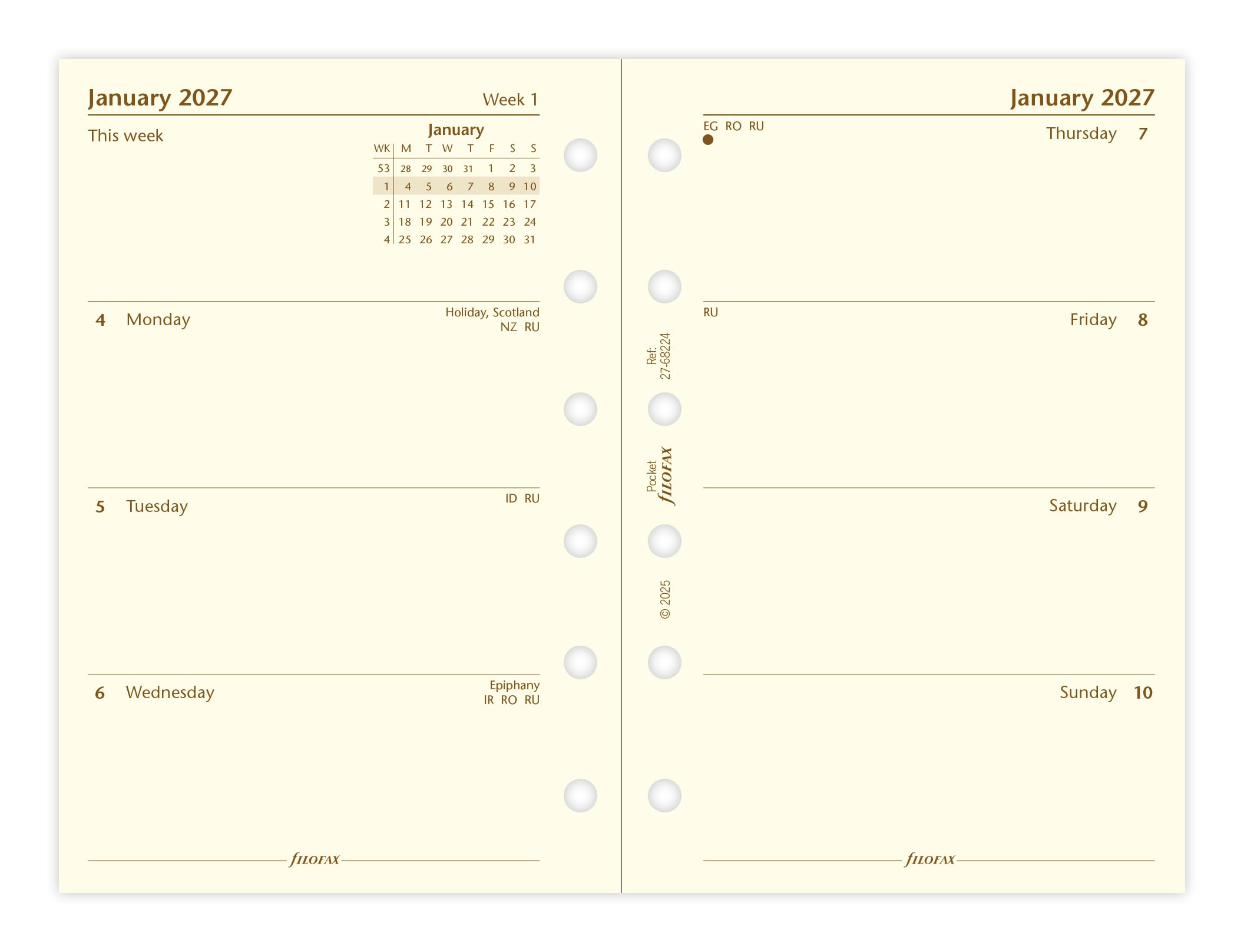 Filofax Pocket Personal Organiser Refill - 2027 Diary | Week on Two Pages | Cotton Cream Paper 2