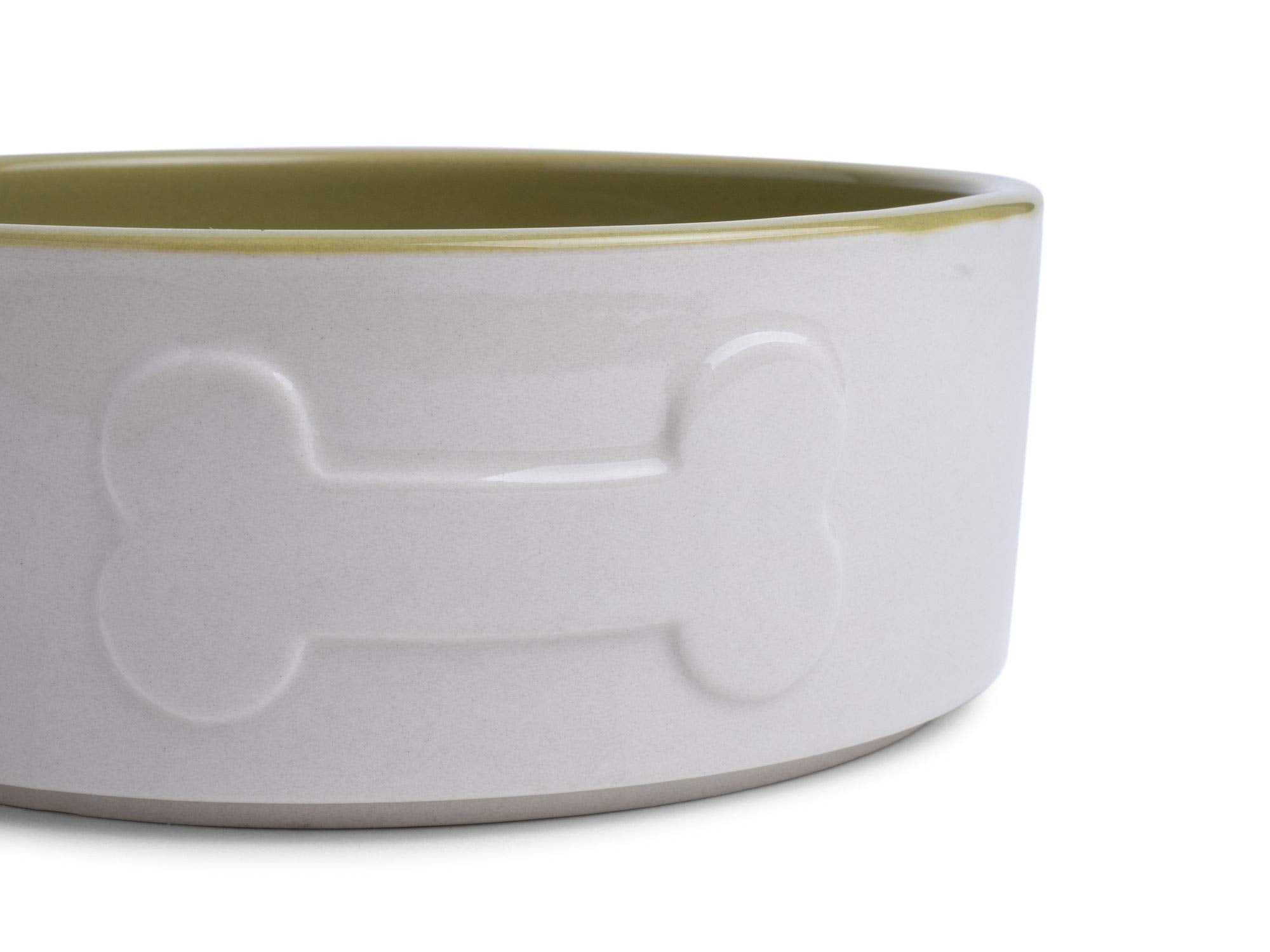Petface Ceramic Bone Dog Bowl - 15 cm, Cream/Green | Durable | Pet Safe